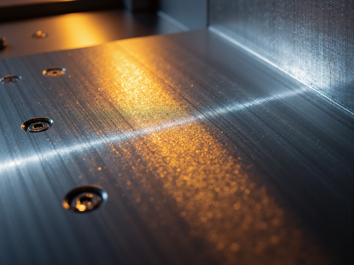 Metal part undergoing surface finishing process, smooth surface, workshop environment